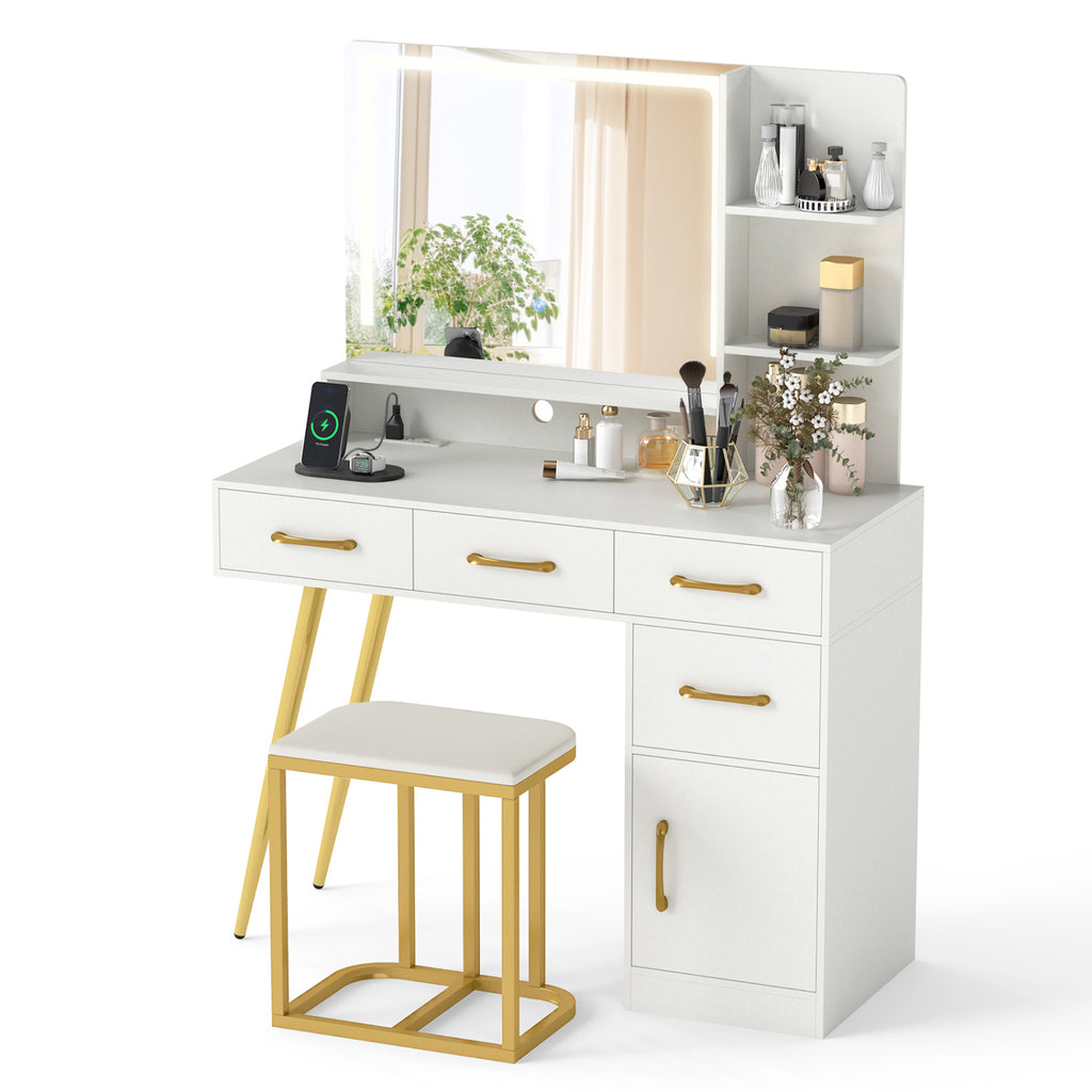 Vanity Set with Mirror and Lights, Adjustable Brightness - White