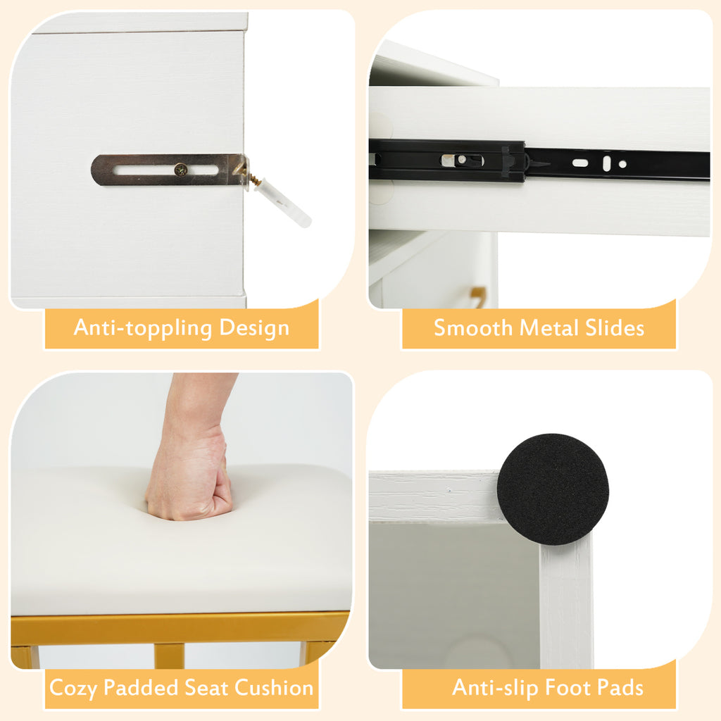 Vanity Set with Mirror and Lights, Adjustable Brightness - White