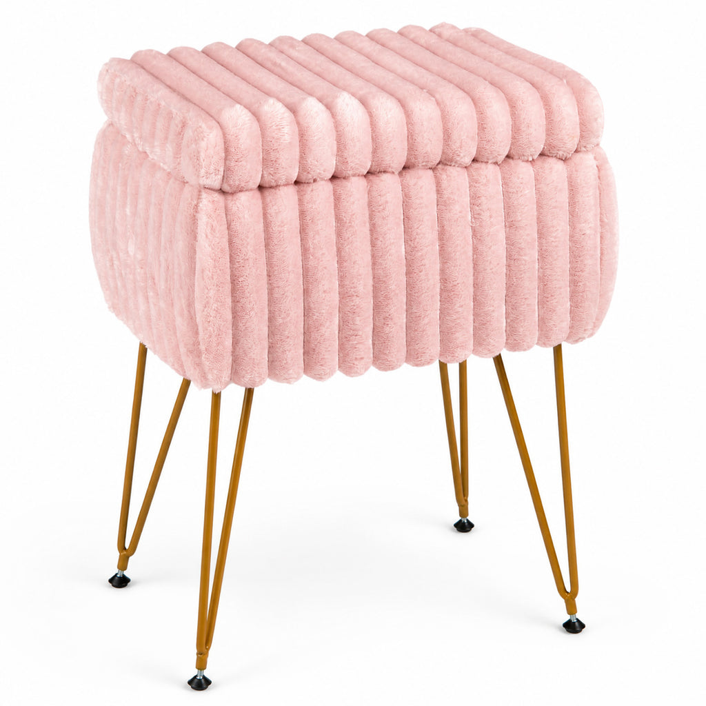 Faux Fur Vanity Stool with Storage & Reversible Lid - Pink