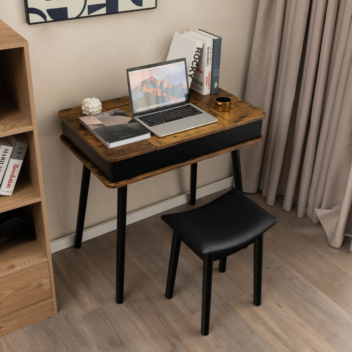 Vanity Table Set with LED Mirror and Storage - Brown