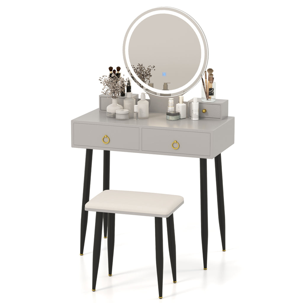Vanity Table Set with Mirror and 4 Drawers - Gray