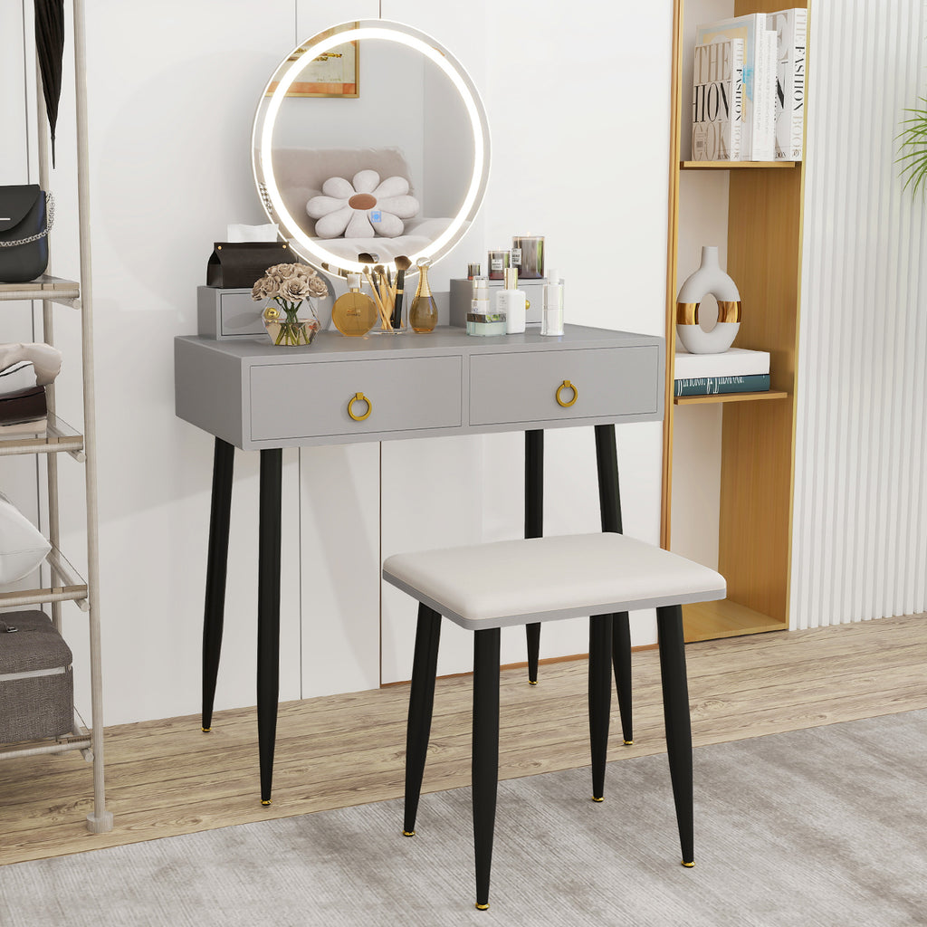 Vanity Table Set with Mirror and 4 Drawers - Gray