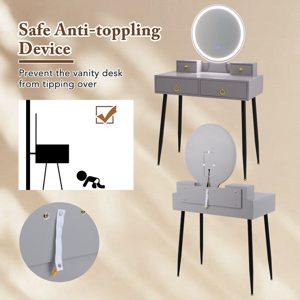 Vanity Table Set with Mirror and 4 Drawers - Gray