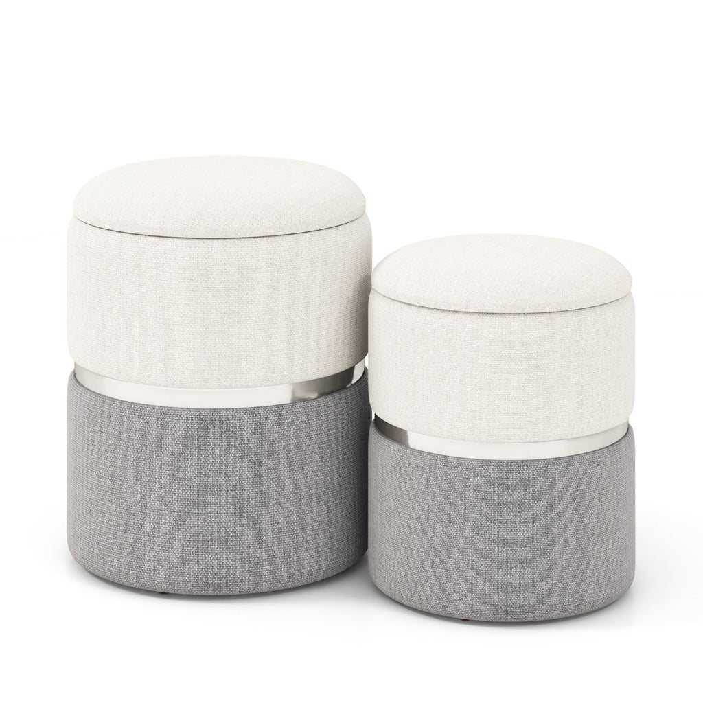 Velvet/Linen Storage Ottoman Set of 2 - Gray