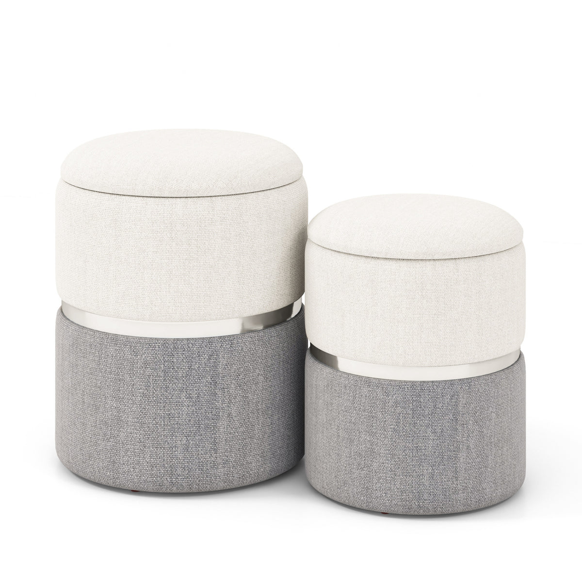 Velvet/Linen Storage Ottoman Set of 2 - Gray