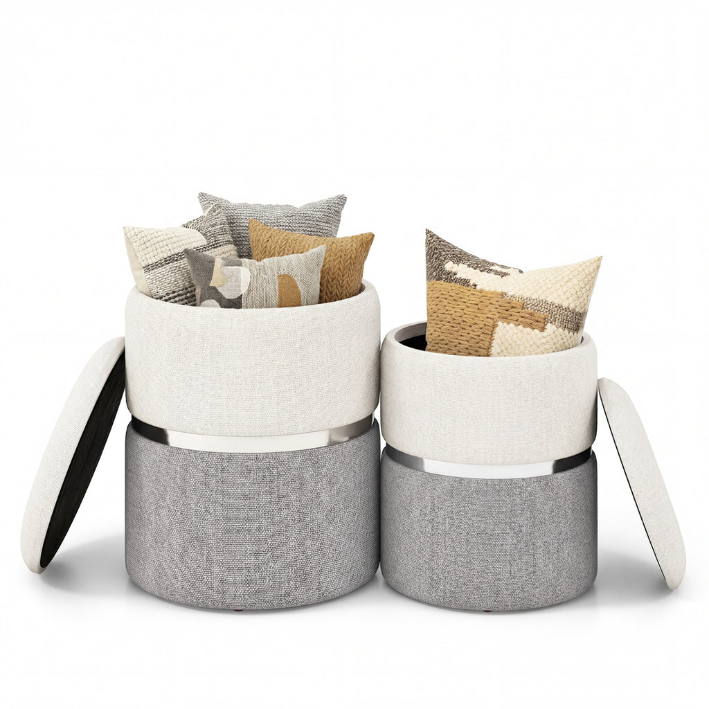 Velvet/Linen Storage Ottoman Set of 2 - Gray