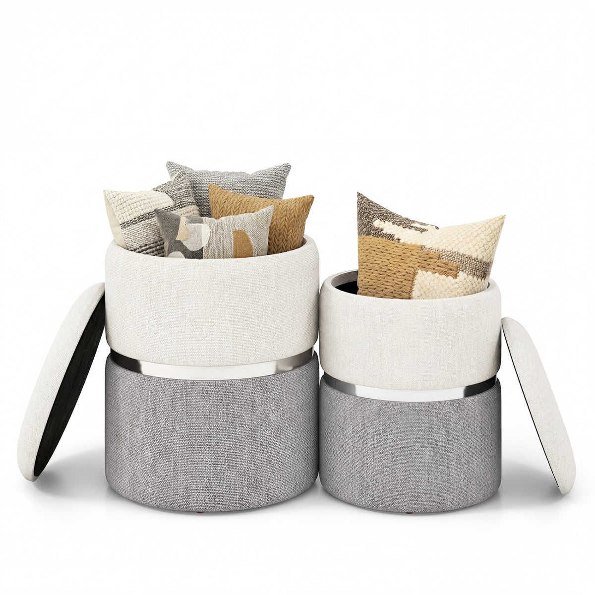 Velvet/Linen Storage Ottoman Set of 2 - Gray