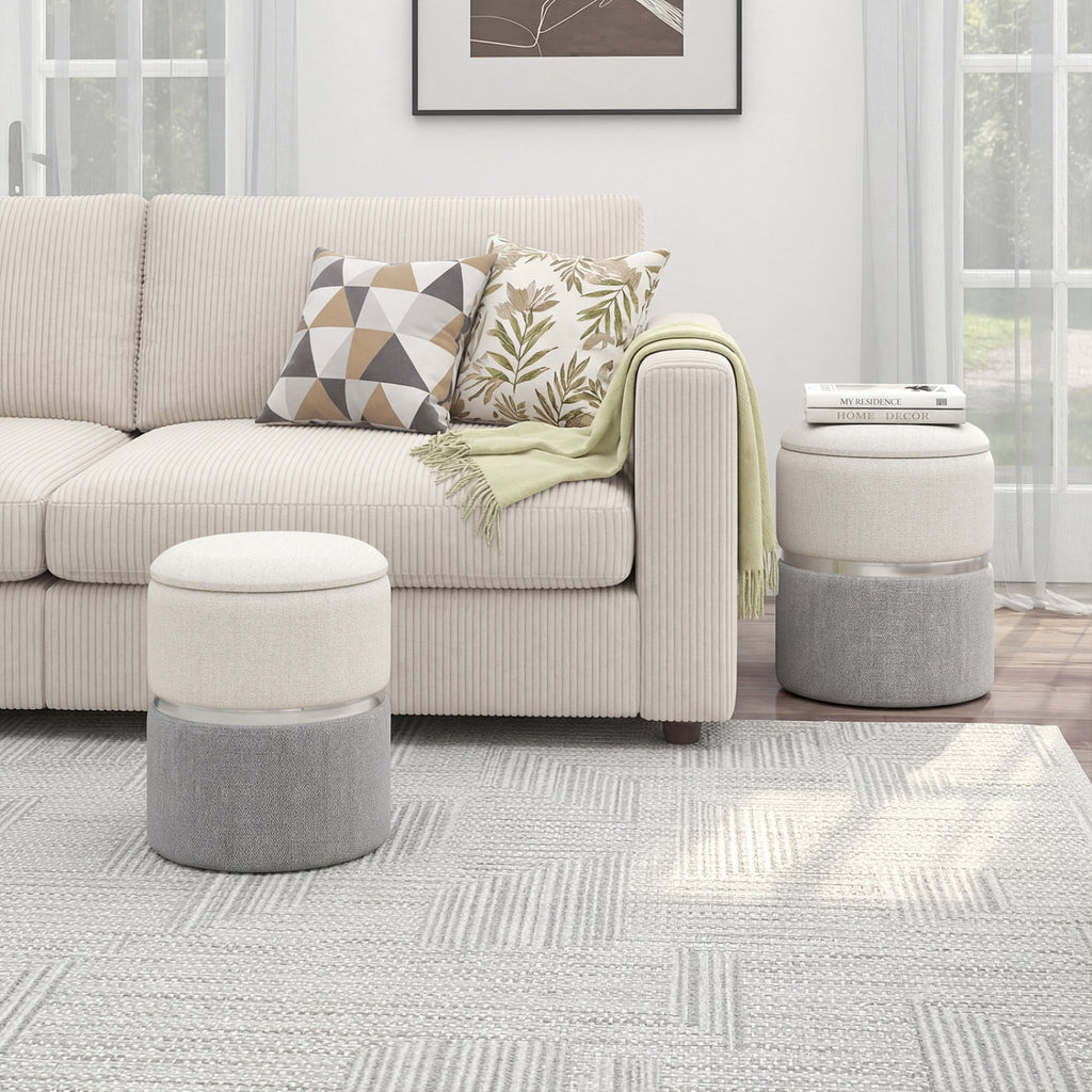 Velvet/Linen Storage Ottoman Set of 2 - Gray