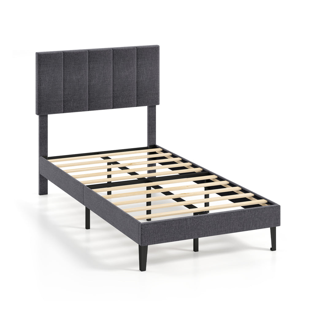 Velvet Platform Bed with Adjustable Headboard - Twin Size