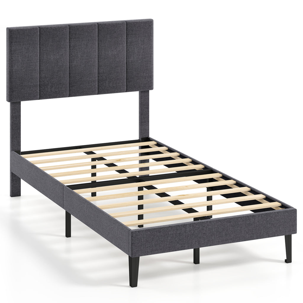 Velvet Upholstered Platform Bed with Adjustable Headboard – Twin