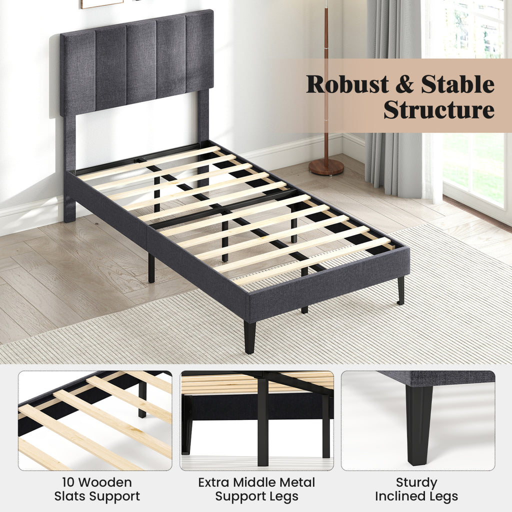 Velvet Platform Bed with Adjustable Headboard - Twin Size