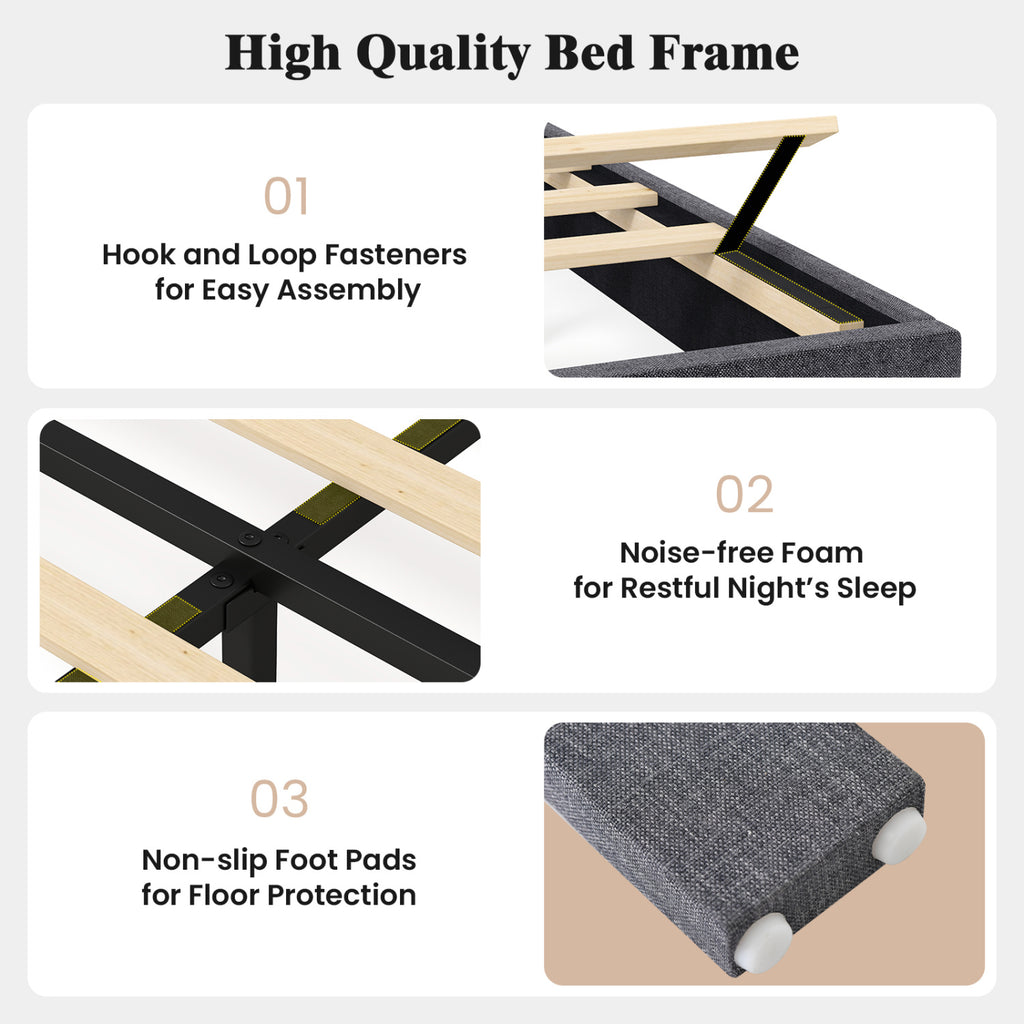 Velvet Upholstered Platform Bed with Adjustable Headboard – Twin