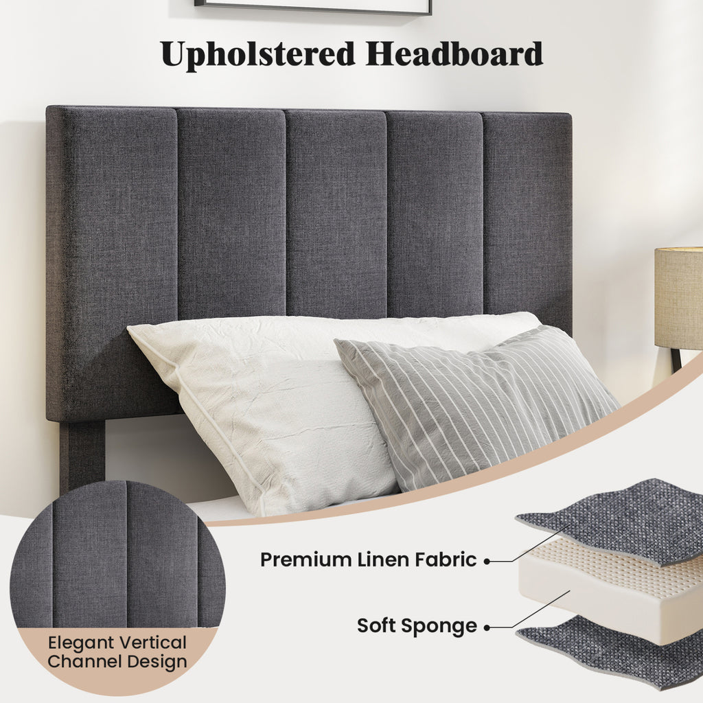 Velvet Platform Bed with Adjustable Headboard - Twin Size