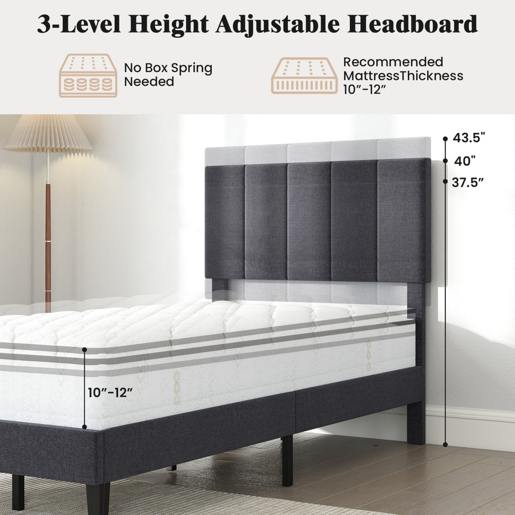 Velvet Platform Bed with Adjustable Headboard - Twin Size