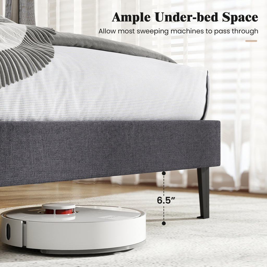 Velvet Upholstered Platform Bed with Adjustable Headboard – Twin
