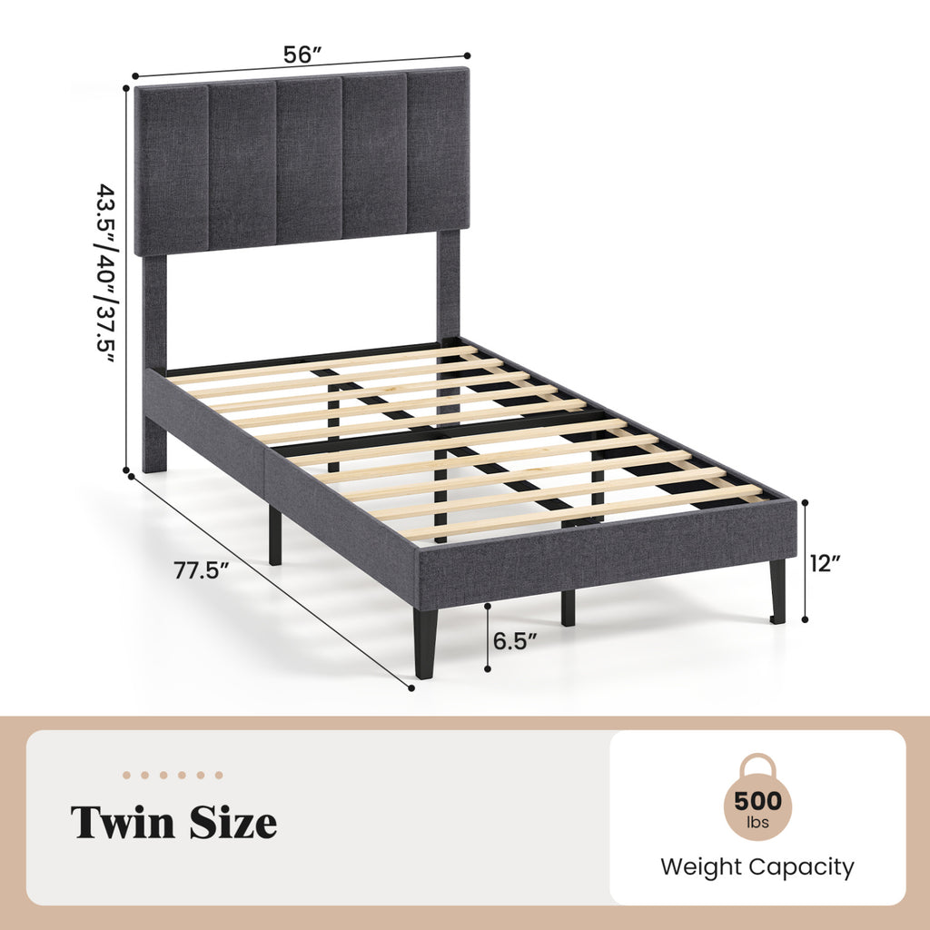 Velvet Platform Bed with Adjustable Headboard - Twin Size