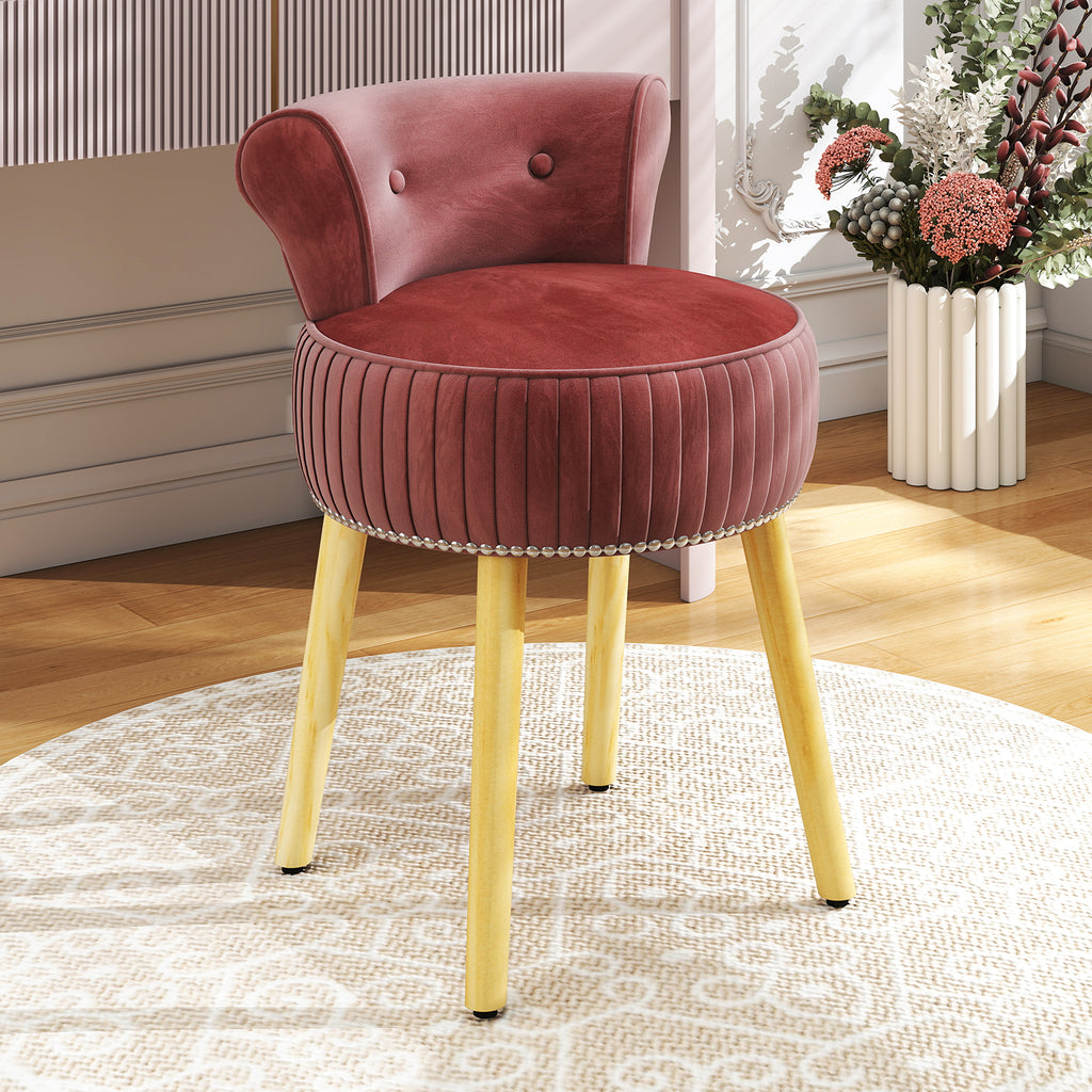 Velvet Vanity Chair with Tufted Back - Pink