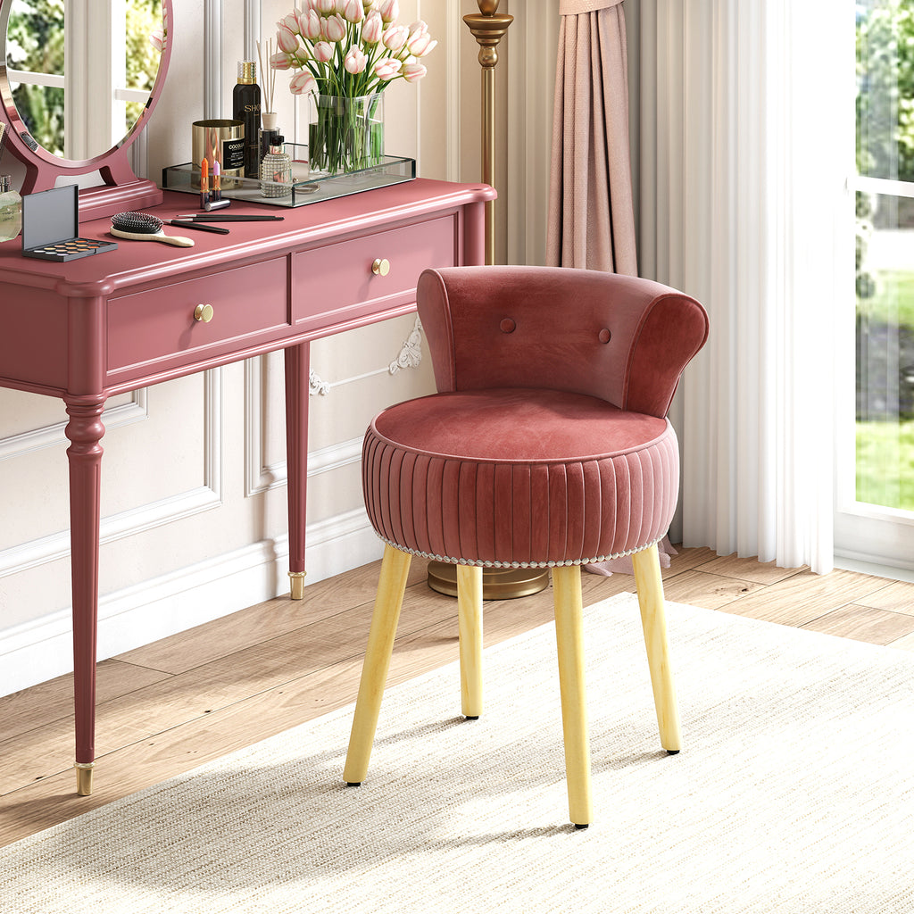 Velvet Vanity Chair with Tufted Back - Pink