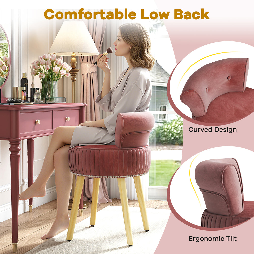 Velvet Vanity Chair with Tufted Back - Pink
