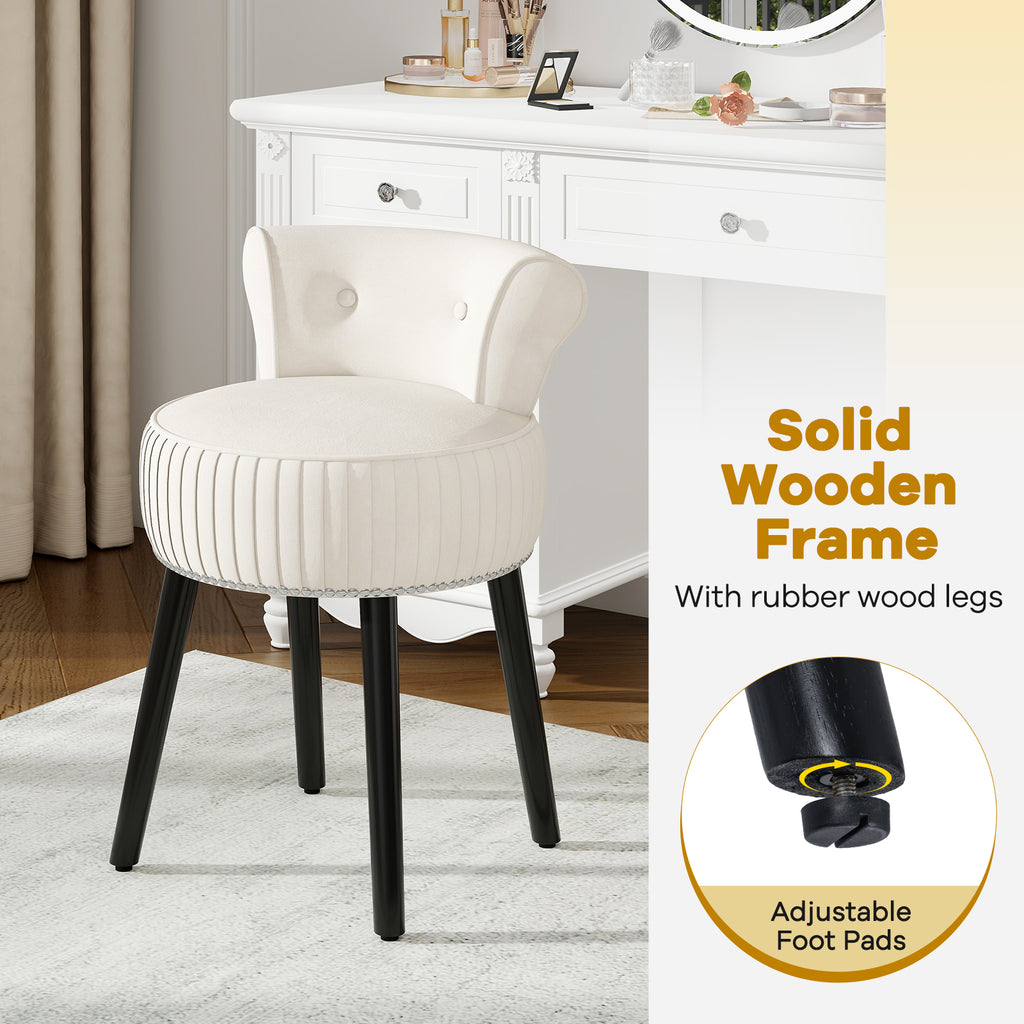Velvet Vanity Chair with Tufted Back – White