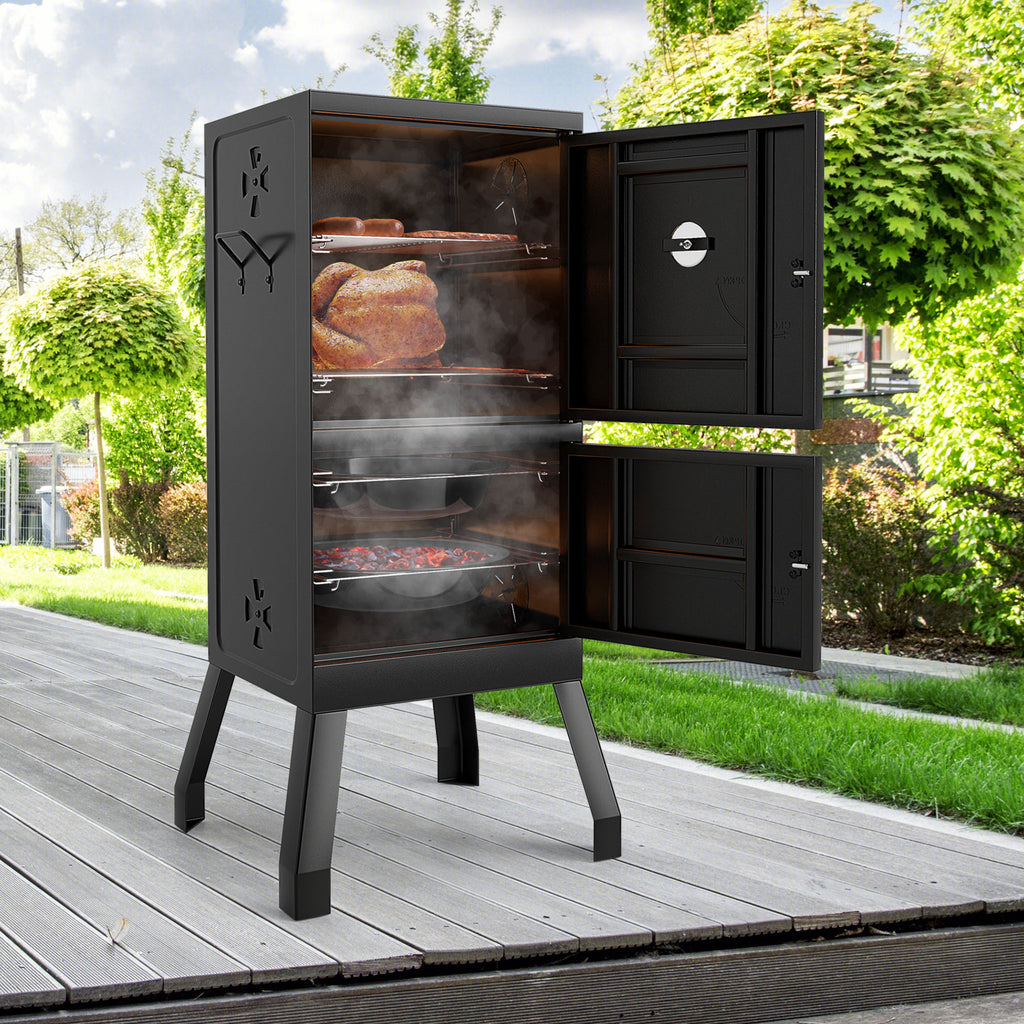 Vertical 2-Tier Outdoor Barbeque Grill with Temperature Gauge
