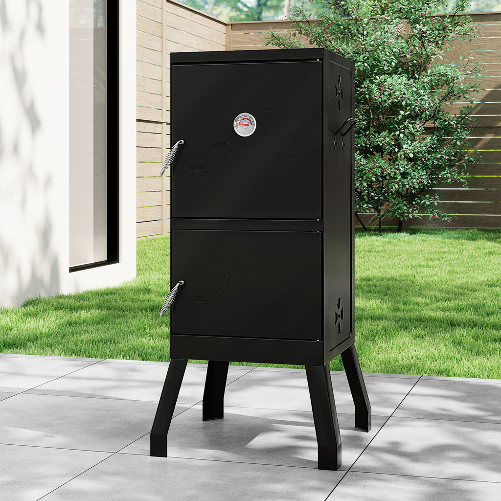 Vertical 2-Tier Outdoor Barbeque Grill with Temperature Gauge