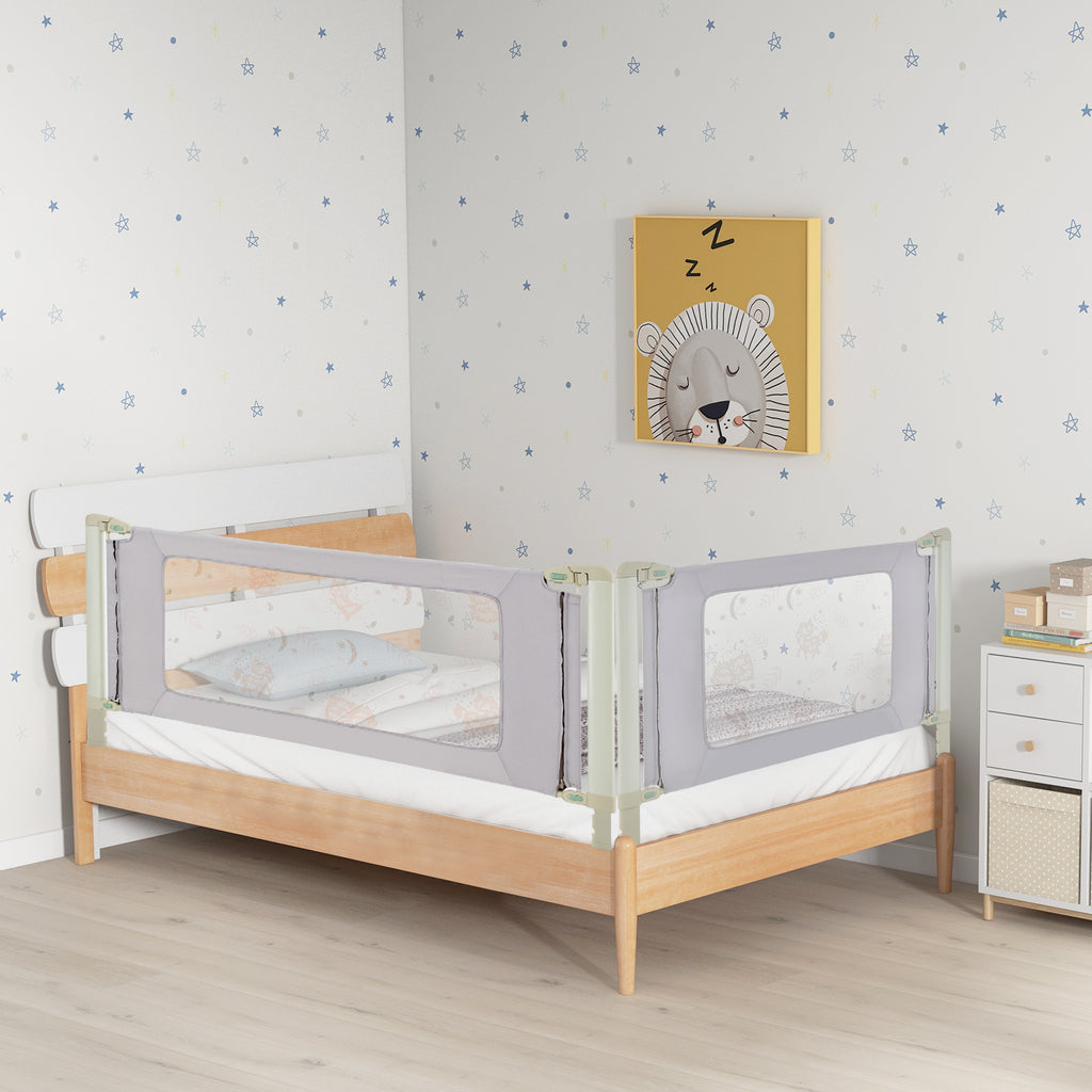Vertical Toddler Bed Rail Guard 59 Inch with Double Lock and Adjustable Heights