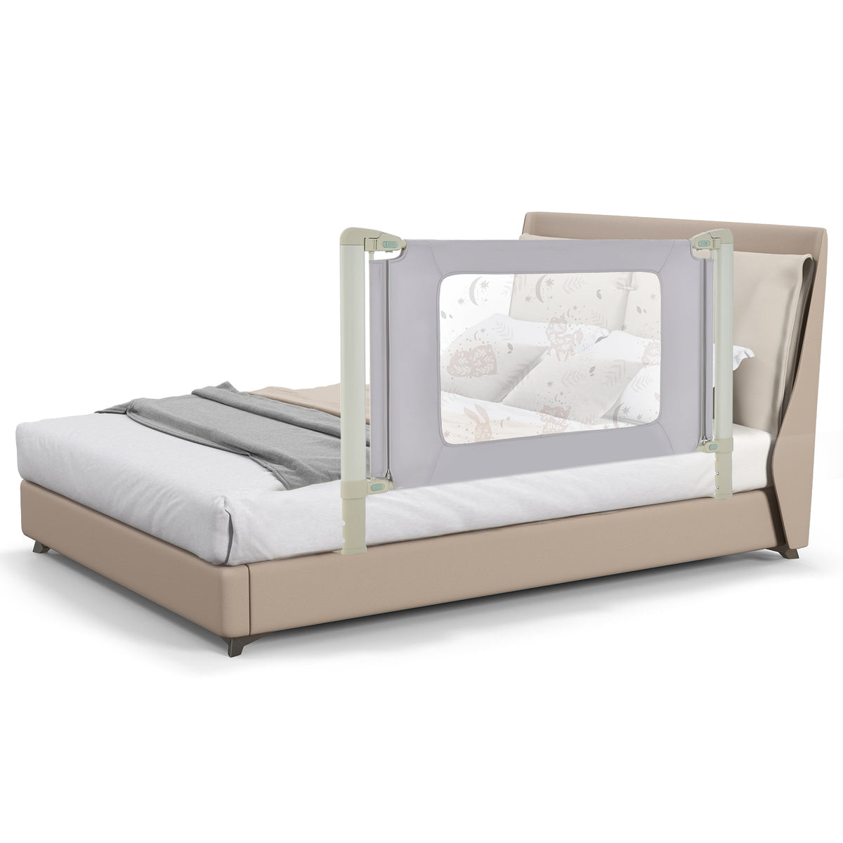 Vertical Toddler Bed Rail Guard 59 Inch with Double Lock and Adjustable Heights