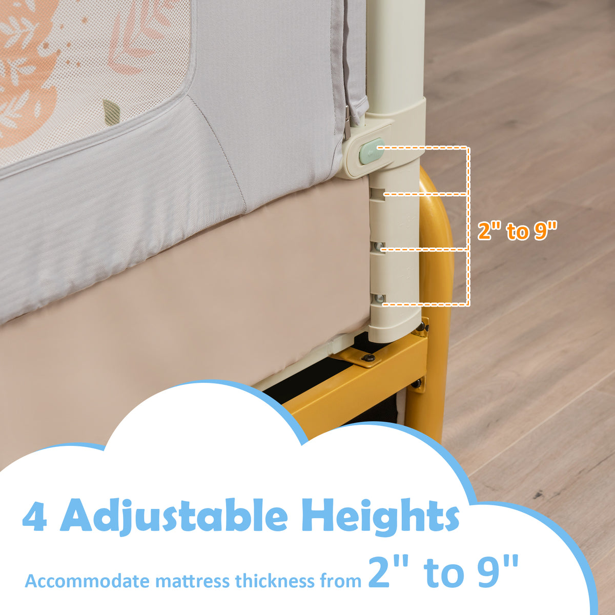 Vertical Toddler Bed Rail Guard 59 Inch with Double Lock and Adjustable Heights