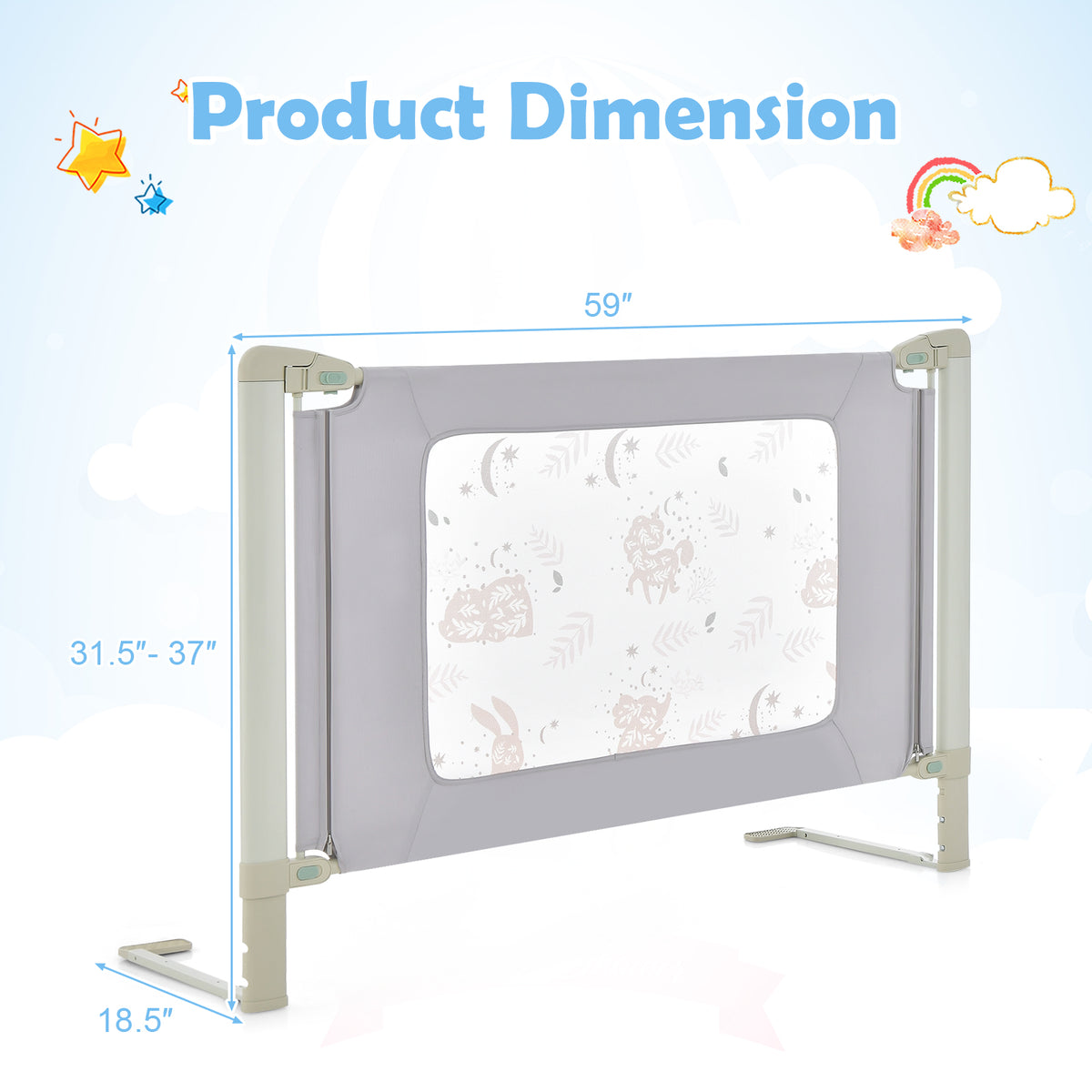 Vertical Toddler Bed Rail Guard 59 Inch with Double Lock and Adjustable Heights
