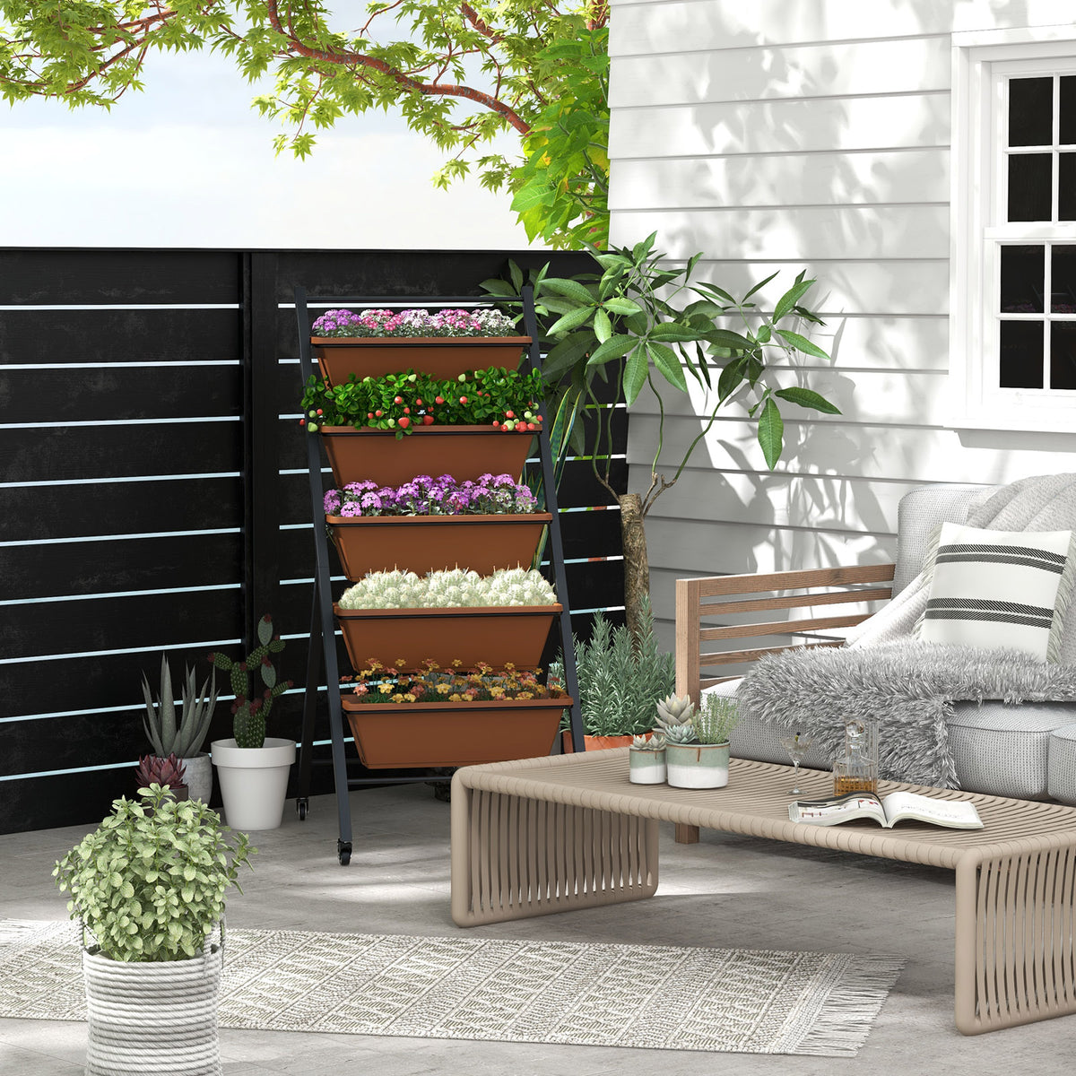 5-Tier Raised Garden Bed with Wheels and Container Boxes