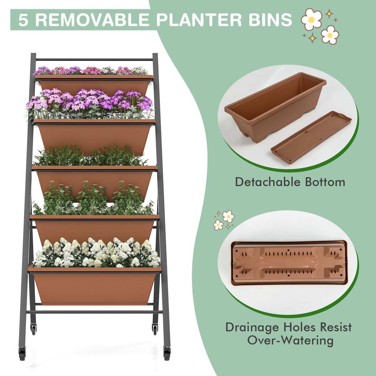 5-Tier Raised Garden Bed with Wheels and Container Boxes