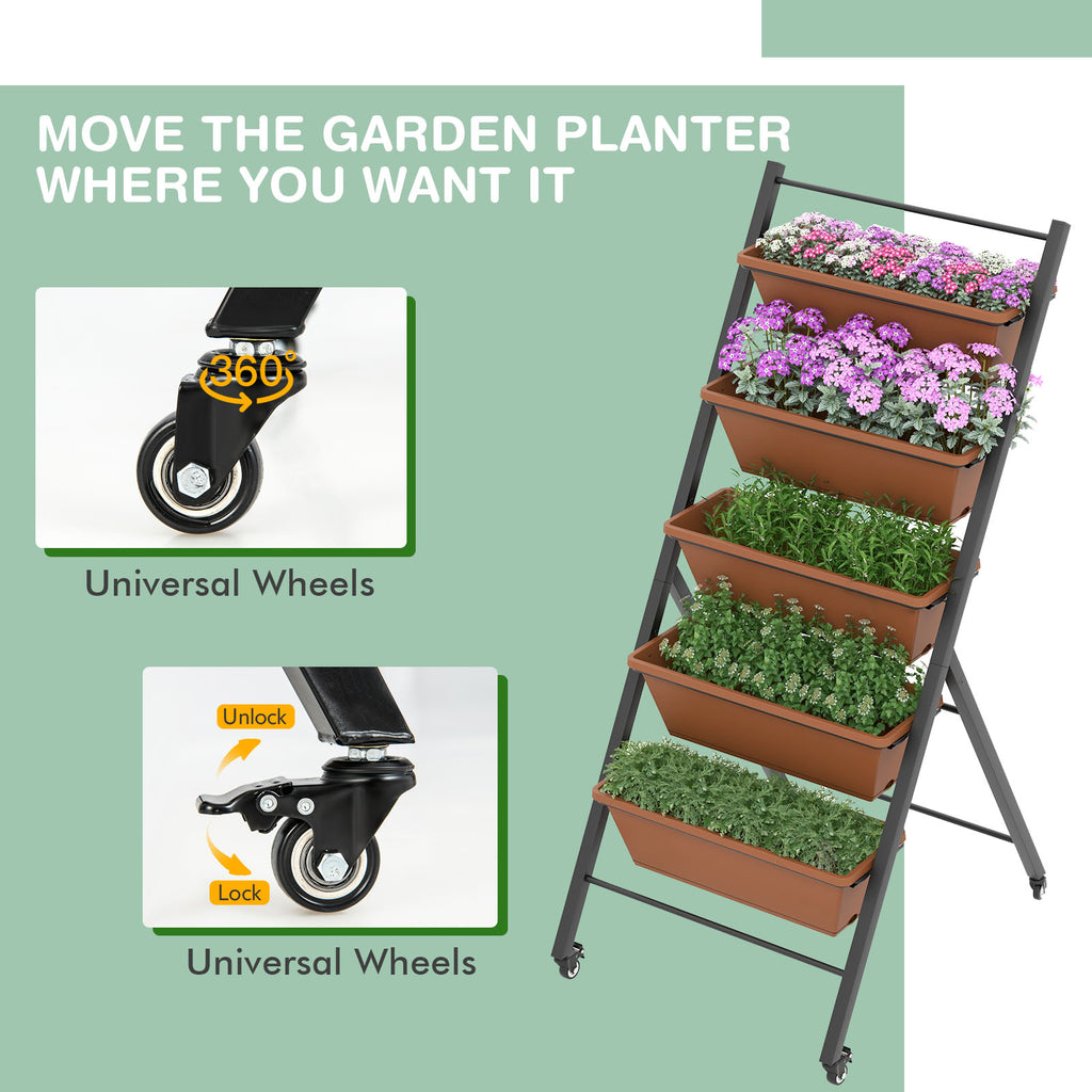 5-Tier Raised Garden Bed with Wheels and Container Boxes