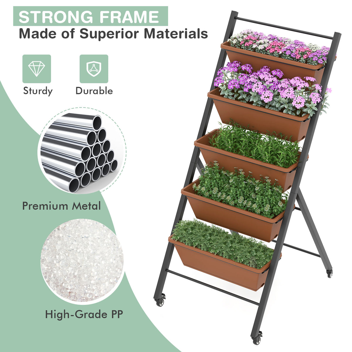 5-Tier Raised Garden Bed with Wheels and Container Boxes