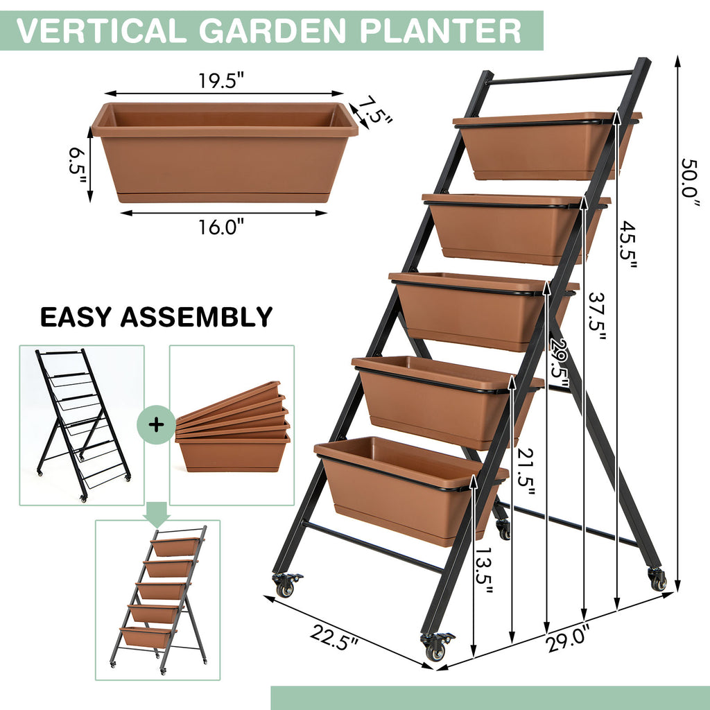 5-Tier Raised Garden Bed with Wheels and Container Boxes