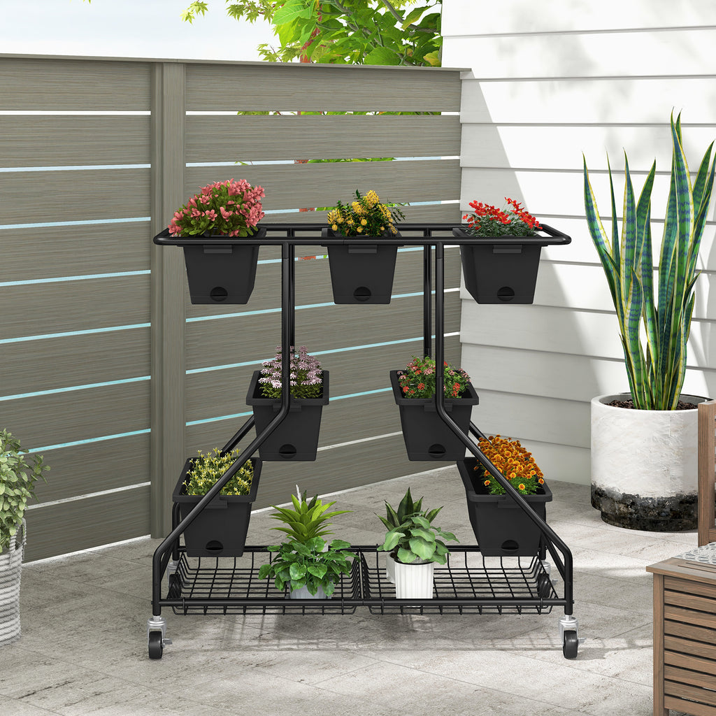 Vertical Raised Garden Bed with 7 Planter Boxes, Black