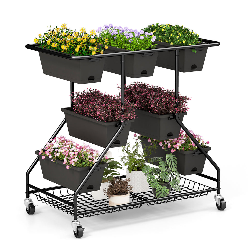 Vertical Raised Garden Bed with 7 Planter Boxes, Black