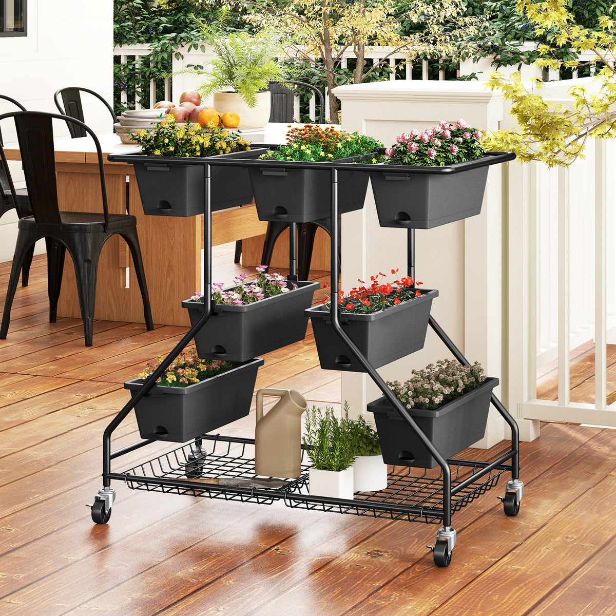 Vertical Raised Garden Bed with 7 Planter Boxes, Black