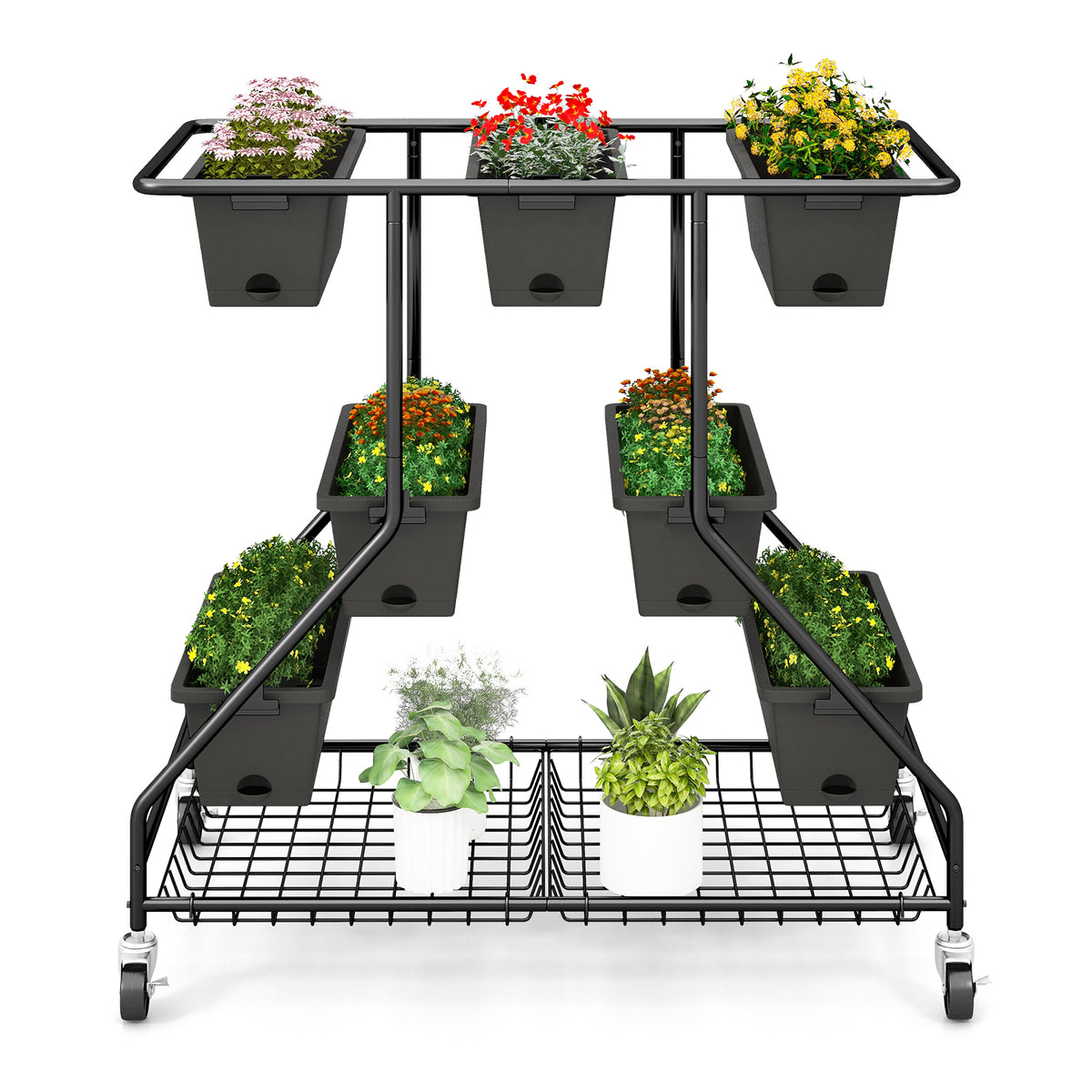 Vertical Raised Garden Bed with 7 Planter Boxes, Black