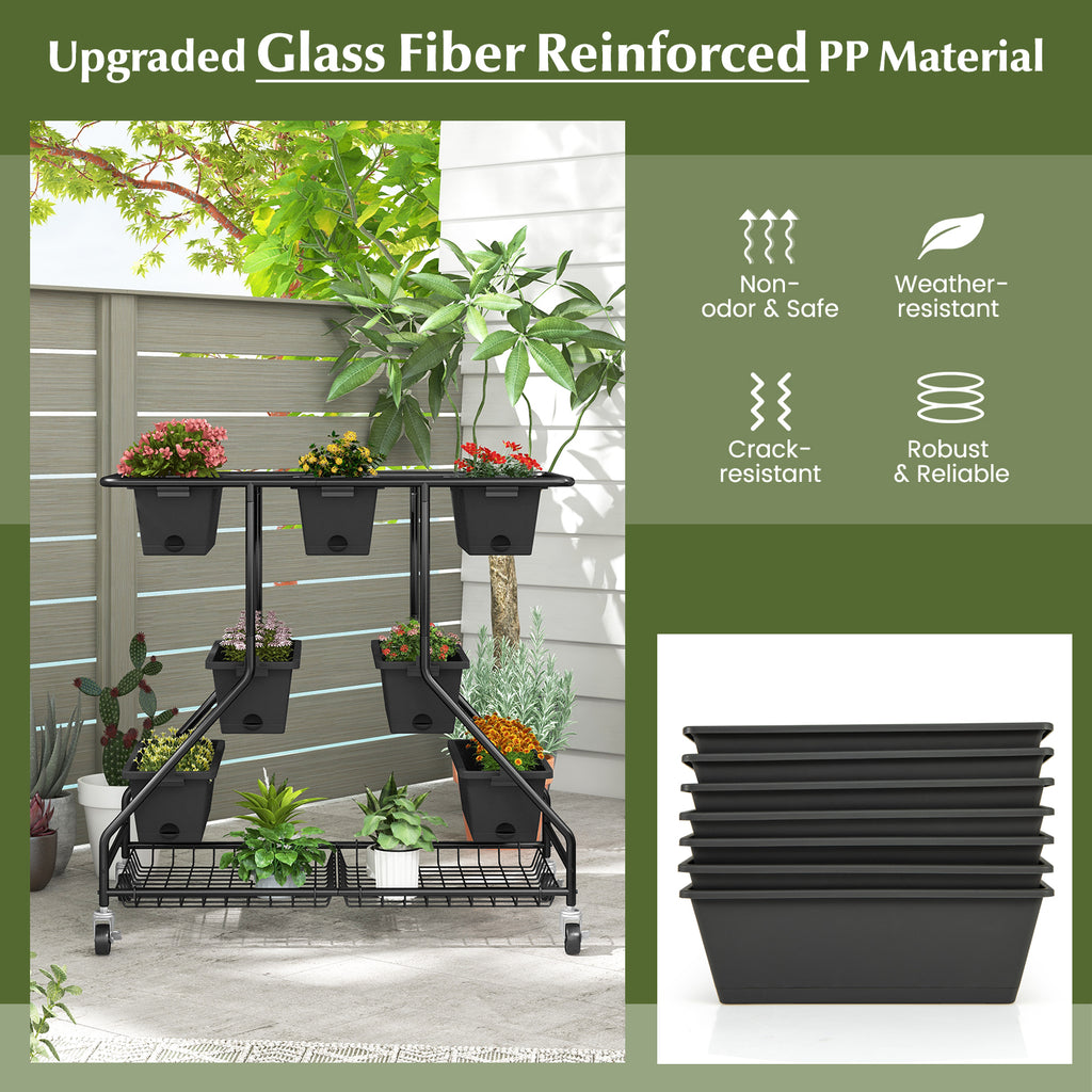 Vertical Raised Garden Bed with 7 Planter Boxes, Black