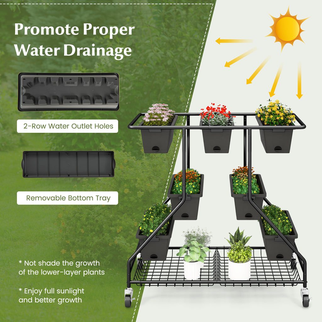 Vertical Raised Garden Bed with 7 Planter Boxes, Black