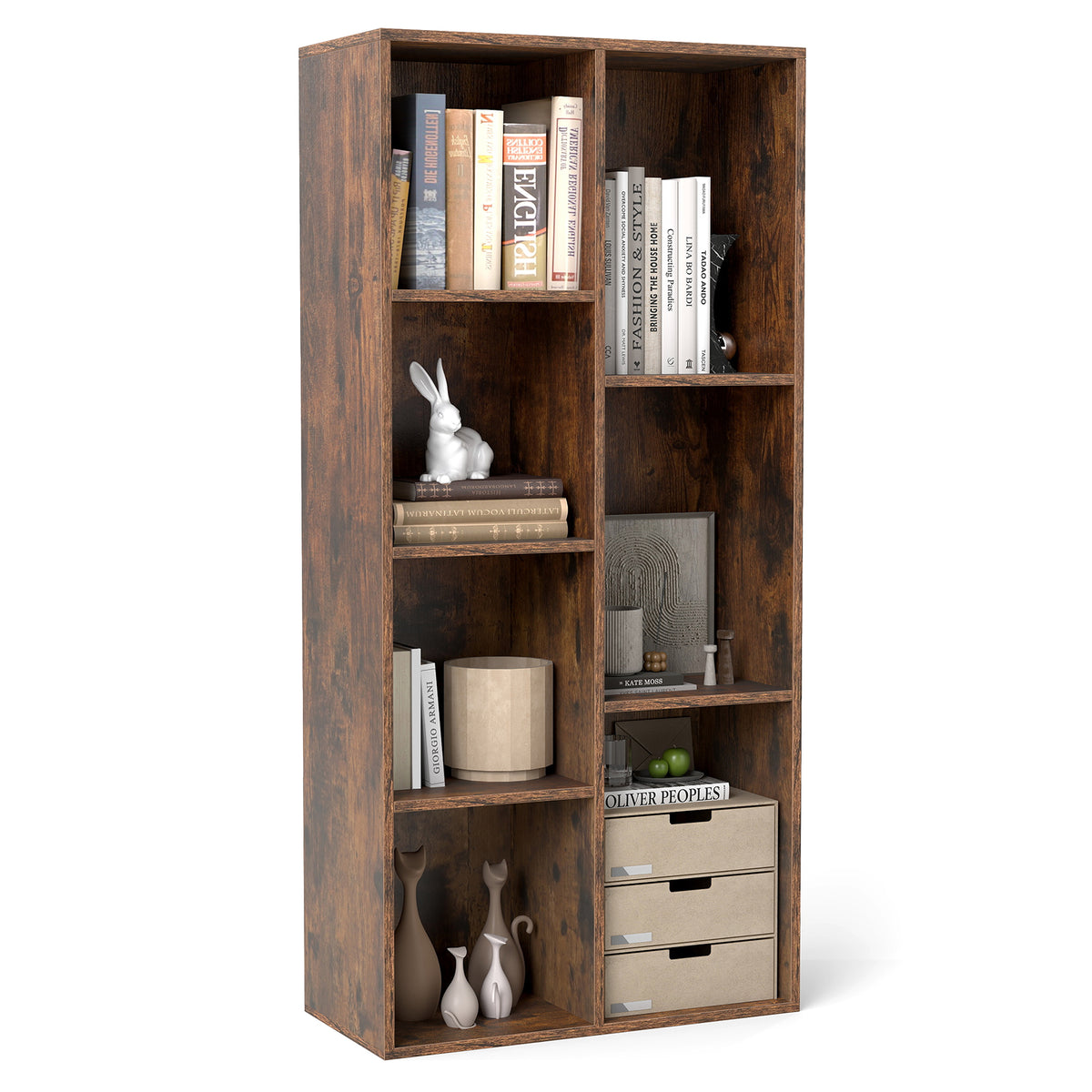 7-Compartment Freestanding Bookshelf, White