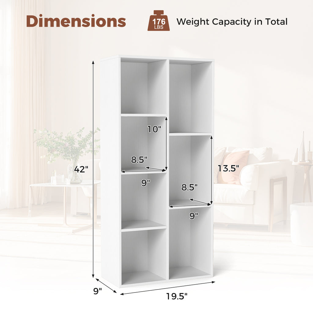 7-Compartment Freestanding Bookshelf, White