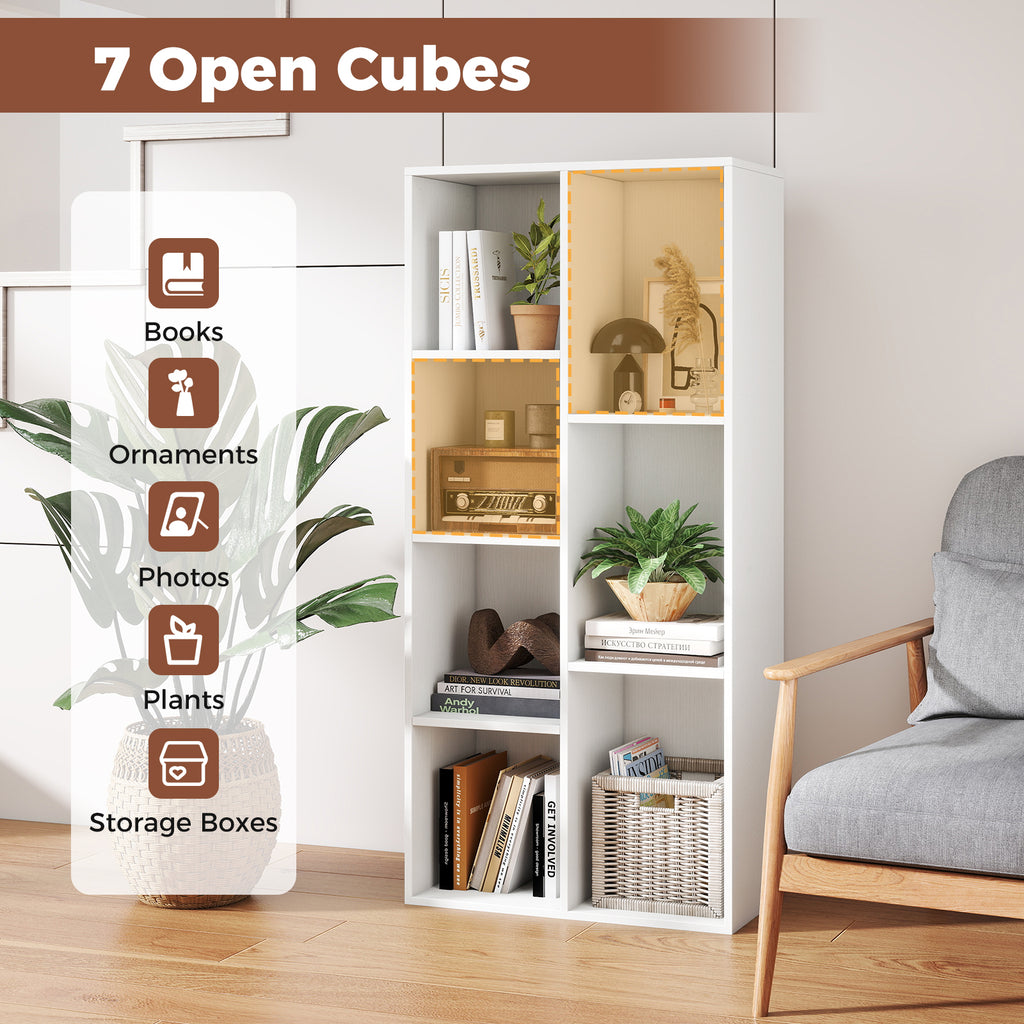 7-Compartment Freestanding Bookshelf, White