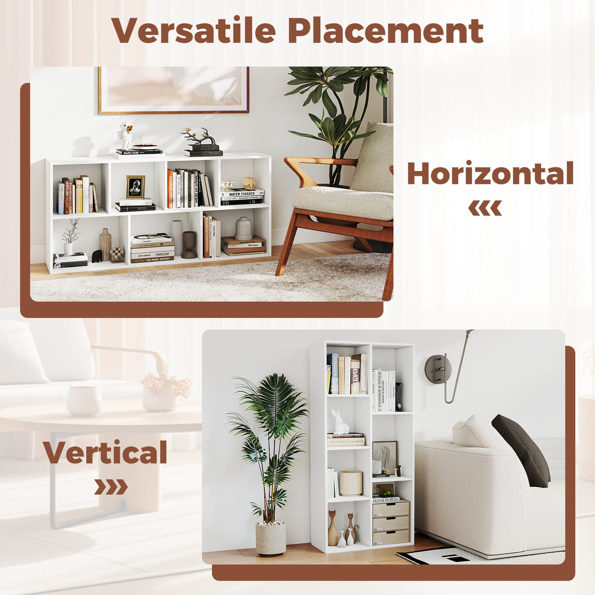 7-Compartment Freestanding Bookshelf, White