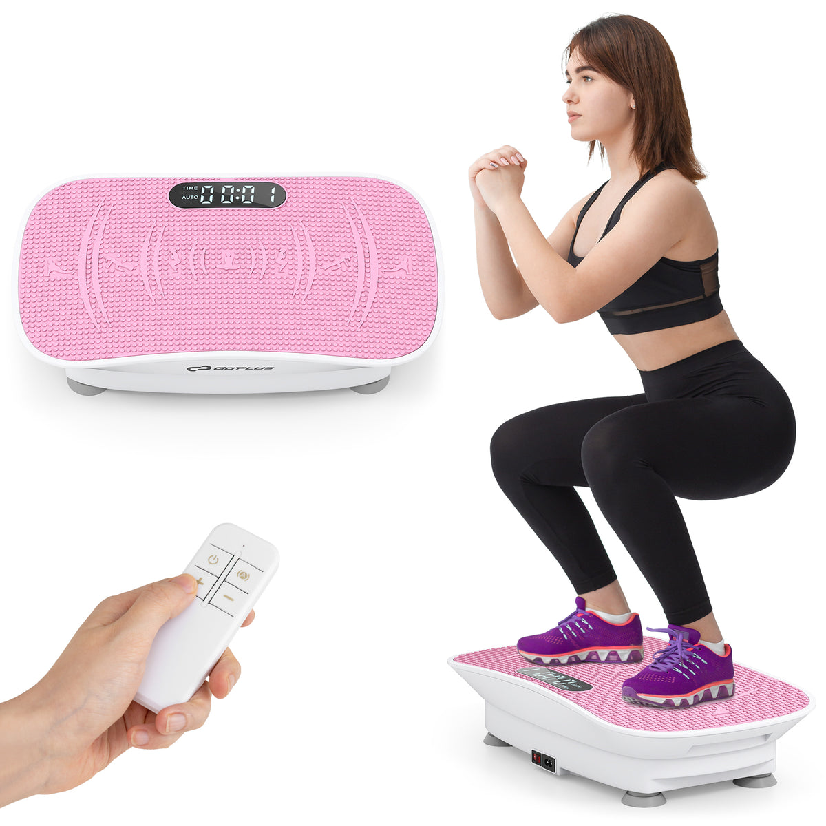 Vibration Plate Exercise Machine for Weight Loss & Lymphatic Drainage - 20 Inch White & Pink, 10 Speed Levels