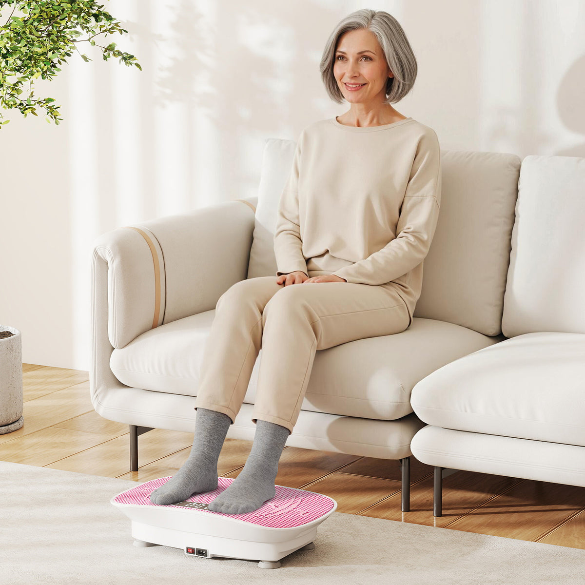 Vibration Plate Exercise Machine for Weight Loss & Lymphatic Drainage - 20 Inch White & Pink, 10 Speed Levels