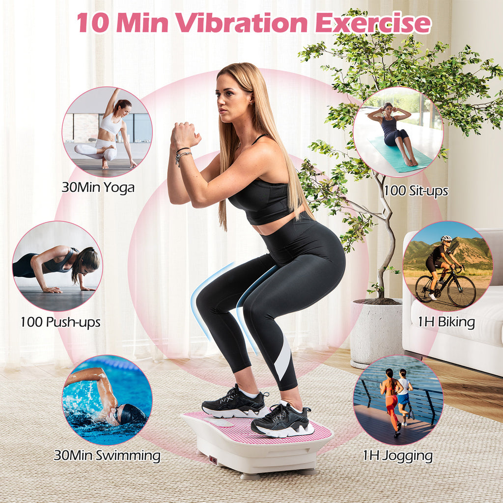 Vibration Plate Exercise Machine for Weight Loss & Lymphatic Drainage - 20 Inch White & Pink, 10 Speed Levels