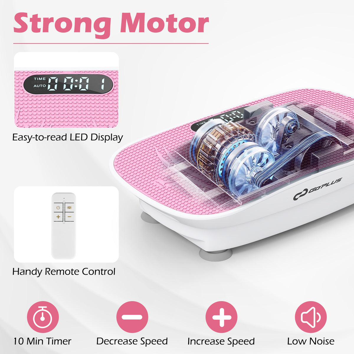 Vibration Plate Exercise Machine for Weight Loss & Lymphatic Drainage - 20 Inch White & Pink, 10 Speed Levels