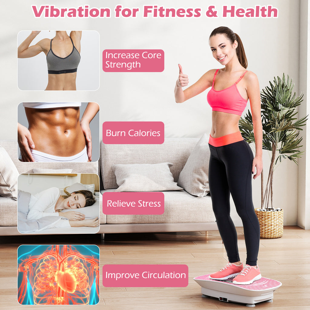 Vibration Plate Exercise Machine for Weight Loss & Lymphatic Drainage - 20 Inch White & Pink, 10 Speed Levels